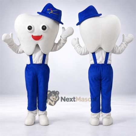 Tooth Mascot Costume - Blue Overalls Tooth Mascot Costume - Blue Overalls