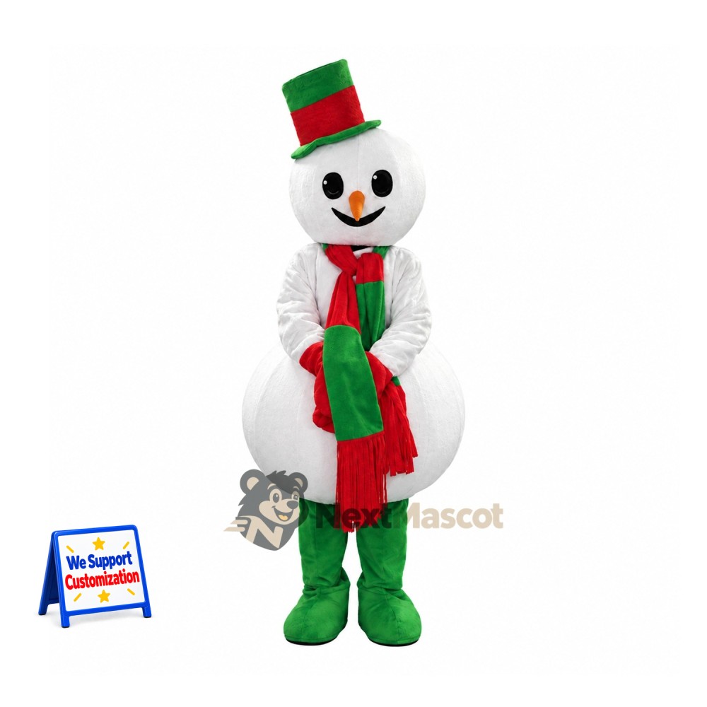 Snowman Mascot Costume - Green Scarf Snowman Mascot Costume - Green Scarf