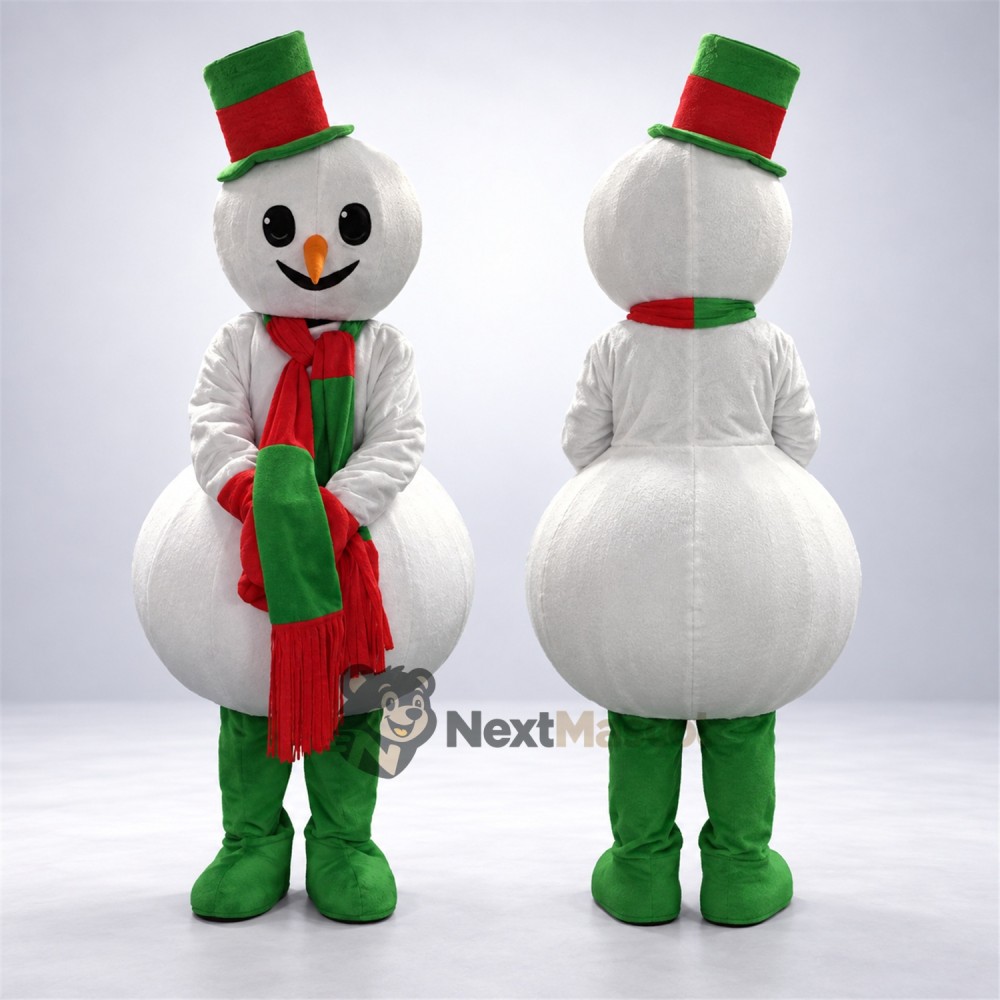 Snowman Mascot Costume - Green Scarf Snowman Mascot Costume - Green Scarf
