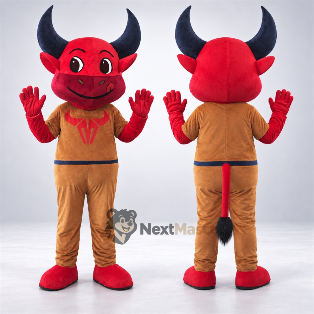 Bull Mascot Costume - Red, Brown Pants Bull Mascot Costume - Red, Brown Pants