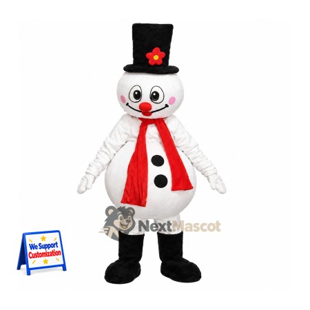 Snowman Mascot Costume - Black Hat for Winter Festivals Snowman Mascot Costume - Black Hat for Winter Festivals