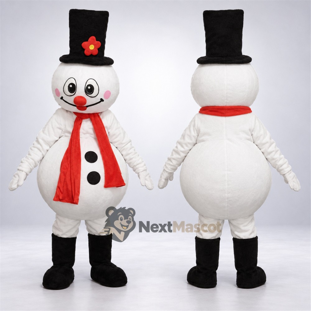 Snowman Mascot Costume - Black Hat for Winter Festivals Snowman Mascot Costume - Black Hat for Winter Festivals