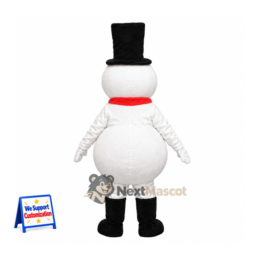 Snowman Mascot Costume - Black Hat for Winter Festivals Snowman Mascot Costume - Black Hat for Winter Festivals