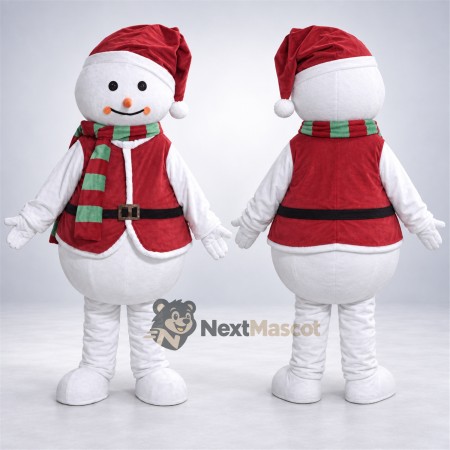 Snowman Mascot Costume - Red Vest for Christmas Events Snowman Mascot Costume - Red Vest for Christmas Events