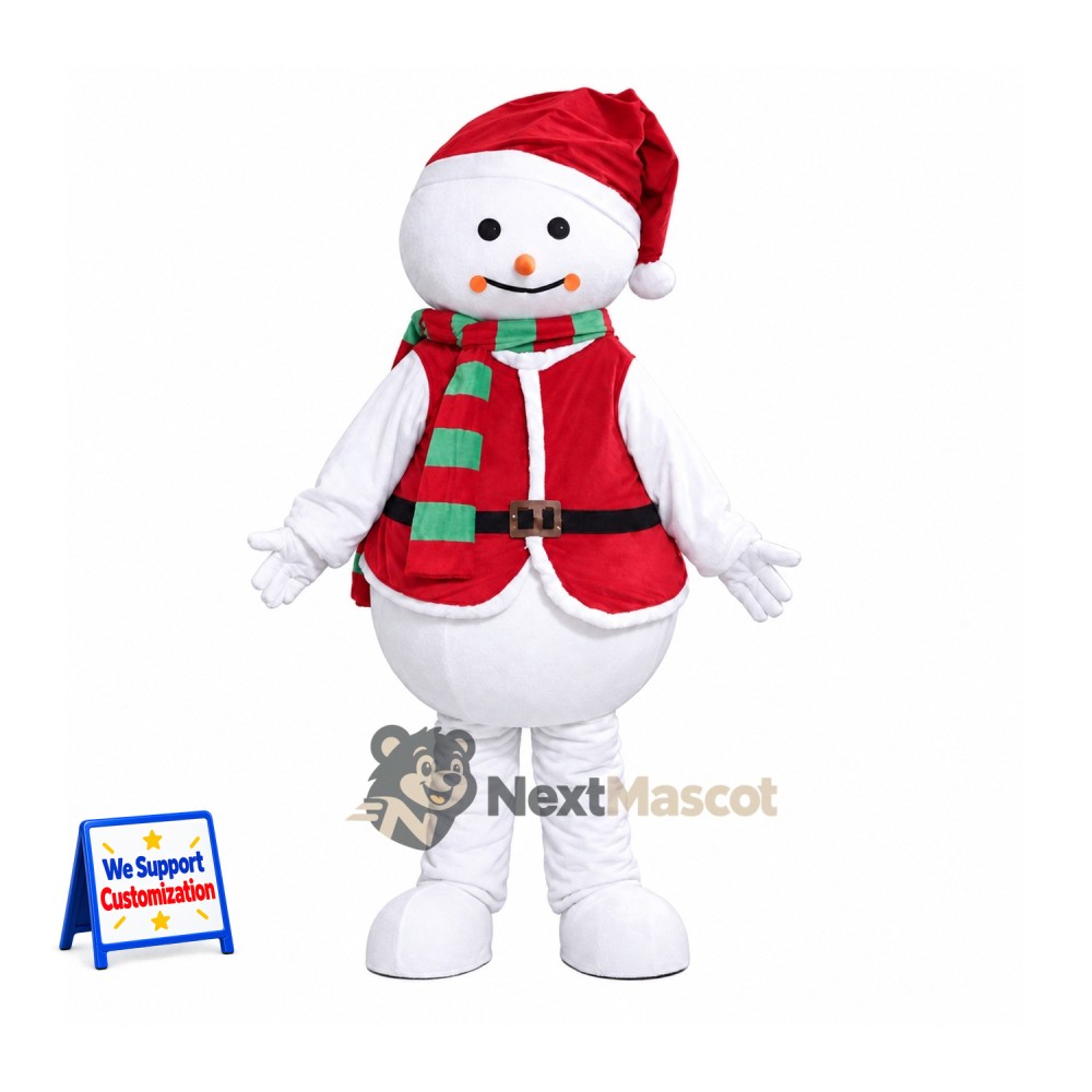 Snowman Mascot Costume - Red Vest for Christmas Parades Snowman Mascot Costume - Red Vest for Christmas Parades