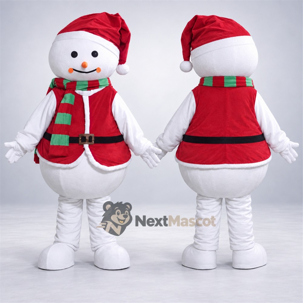 Snowman Mascot Costume - Red Vest for Christmas Parades Snowman Mascot Costume - Red Vest for Christmas Parades