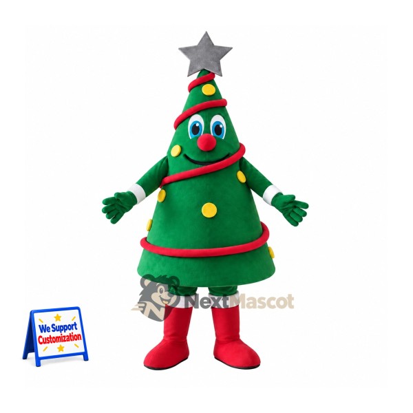 Christmas Tree Mascot Costume - Silver Star and Red Boots
