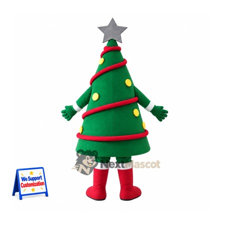 Christmas Tree Mascot Costume - Silver Star and Red Boots Christmas Tree Mascot Costume - Silver Star and Red Boots