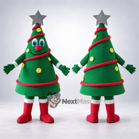 Christmas Tree Mascot Costume - Silver Star and Red Boots Christmas Tree Mascot Costume - Silver Star and Red Boots