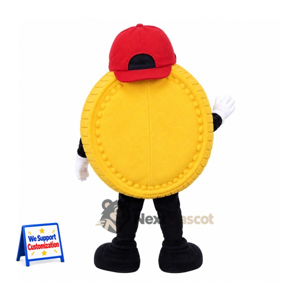 Coin Mascot Costume - Gold, Sunglasses for Parades Coin Mascot Costume - Gold, Sunglasses for Parades