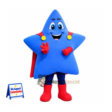 Star Mascot Costume - Blue, Superhero Style Star Mascot Costume - Blue, Superhero Style