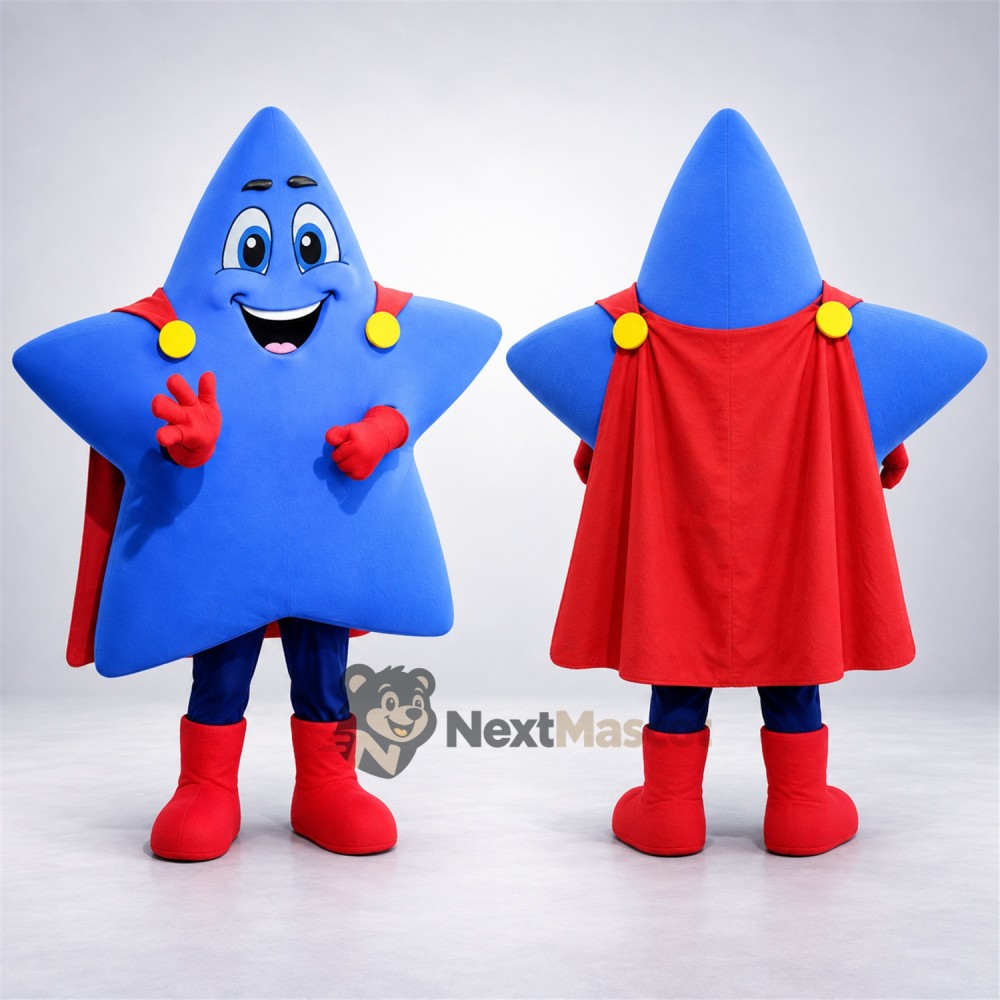 Star Mascot Costume - Blue, Superhero Style Star Mascot Costume - Blue, Superhero Style