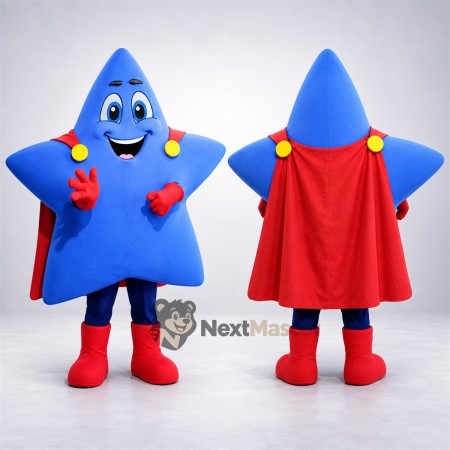 Star Mascot Costume - Blue, Superhero Style Star Mascot Costume - Blue, Superhero Style