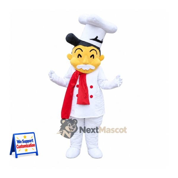 Chef Mascot Costume - White Mustache and Red Scarf