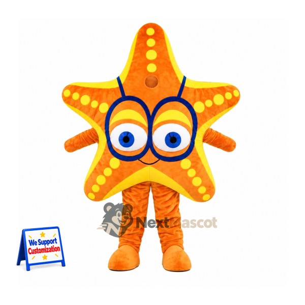 Starfish Mascot Costume - Orange, Glasses