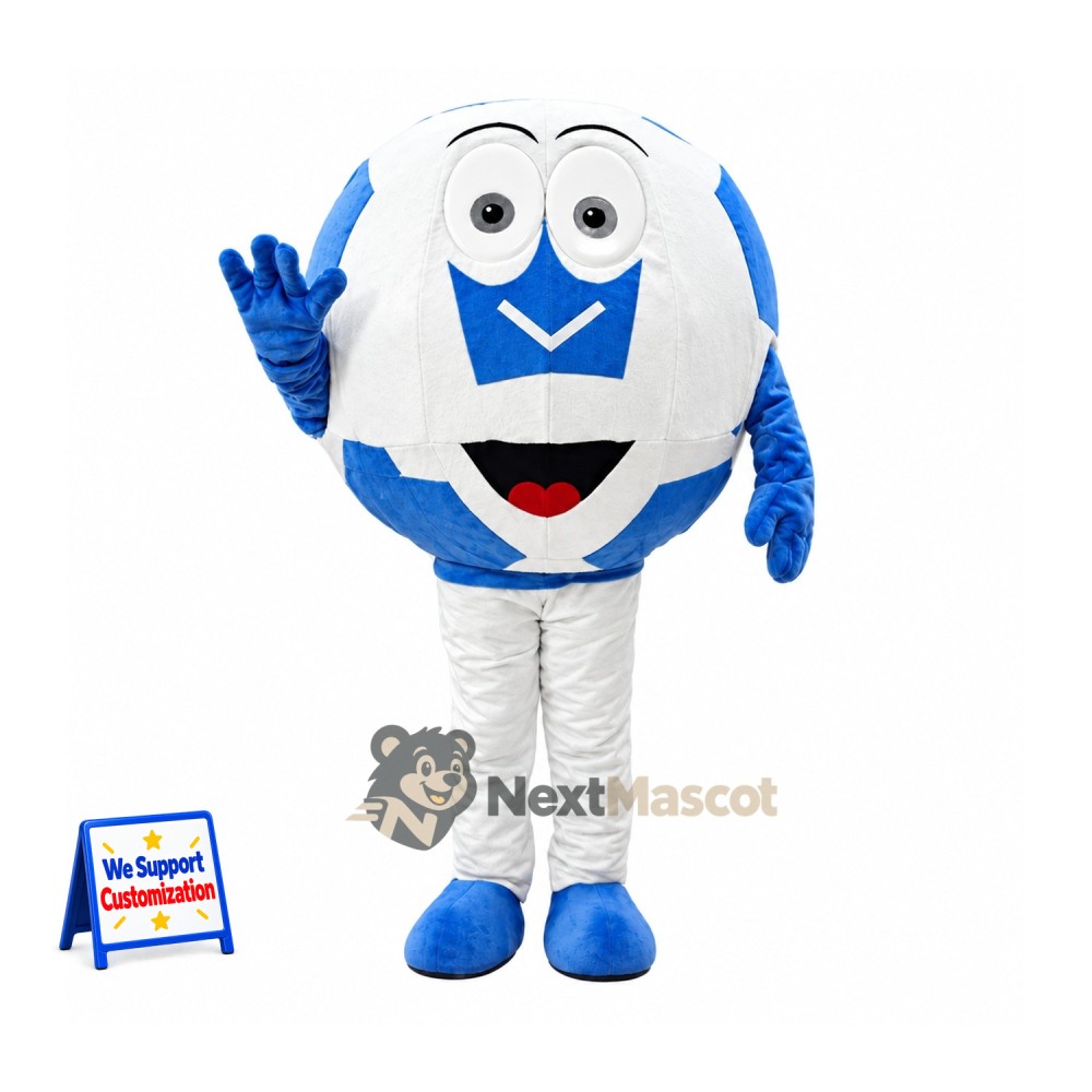 Soccer Ball Mascot Costume - Blue and White for School Events Soccer Ball Mascot Costume - Blue and White for School Events