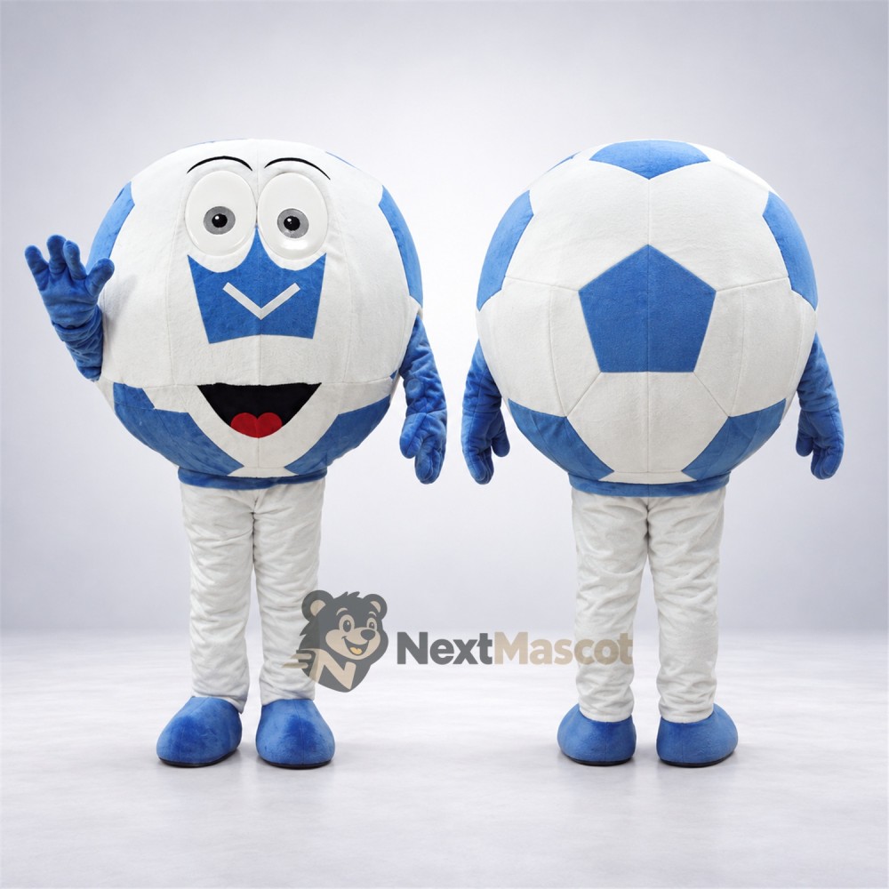 Soccer Ball Mascot Costume - Blue and White for School Events Soccer Ball Mascot Costume - Blue and White for School Events
