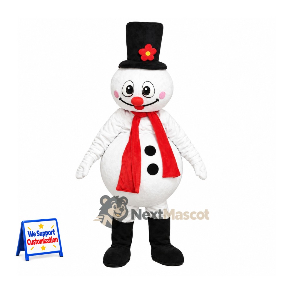Snowman Mascot Costume - Black Hat for Holiday Shows Snowman Mascot Costume - Black Hat for Holiday Shows