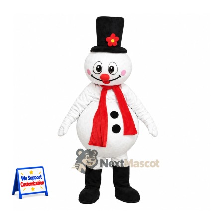 Snowman Mascot Costume - Black Hat for Holiday Shows Snowman Mascot Costume - Black Hat for Holiday Shows