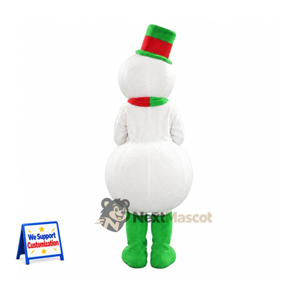 Snowman Mascot Costume - Green Scarf for Christmas Events Snowman Mascot Costume - Green Scarf for Christmas Events