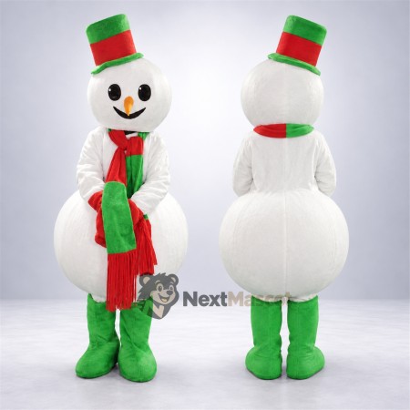 Snowman Mascot Costume - Green Scarf for Christmas Events Snowman Mascot Costume - Green Scarf for Christmas Events