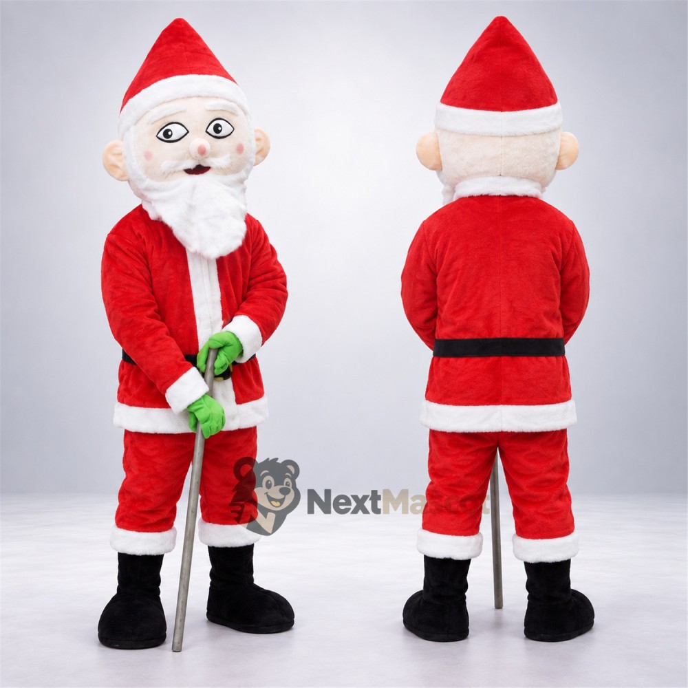 Santa Claus Mascot Costume - Green Gloves and Curled Mustache Santa Claus Mascot Costume - Green Gloves and Curled Mustache