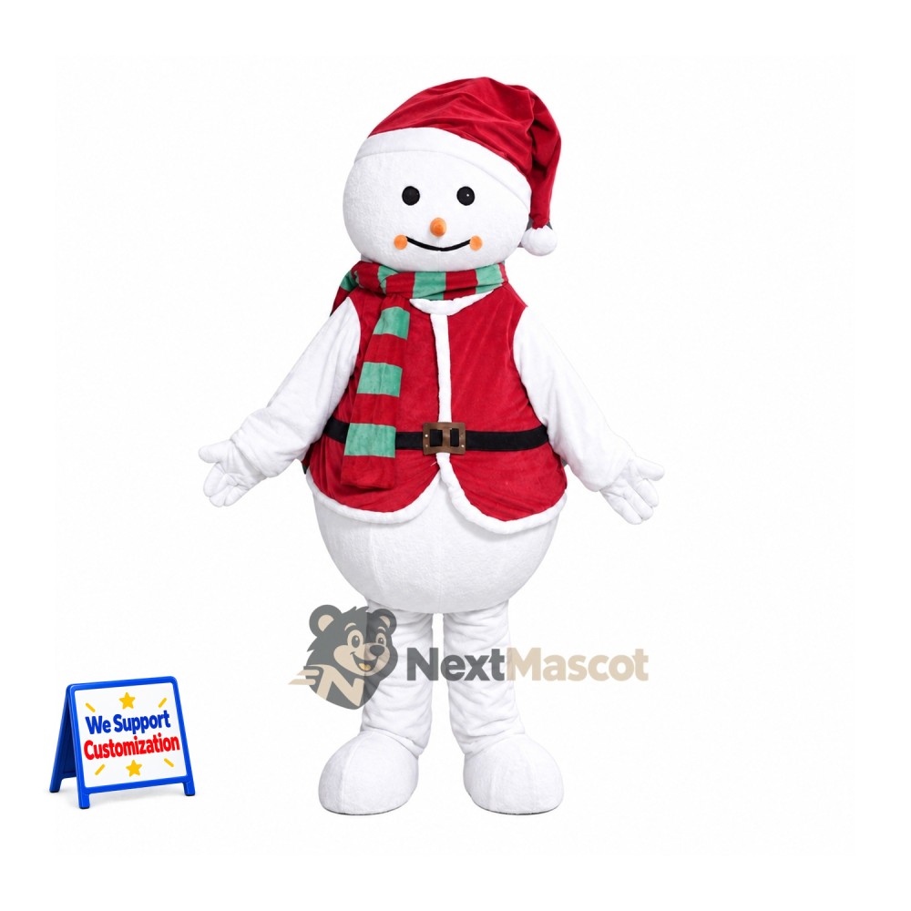 Snowman Mascot Costume - Red Vest for Christmas Parties Snowman Mascot Costume - Red Vest for Christmas Parties