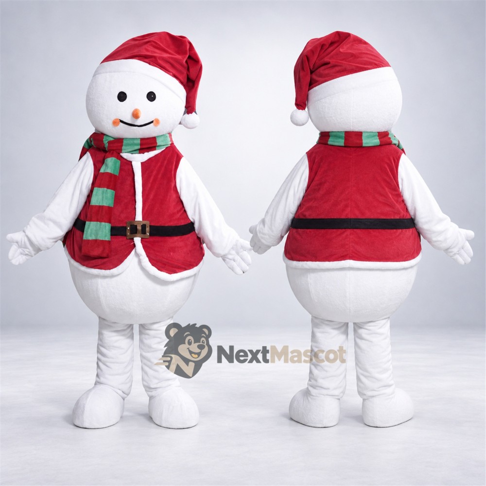 Snowman Mascot Costume - Red Vest for Christmas Parties Snowman Mascot Costume - Red Vest for Christmas Parties