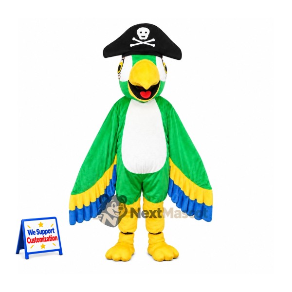 Parrot Mascot Costume - Green, Pirate Style