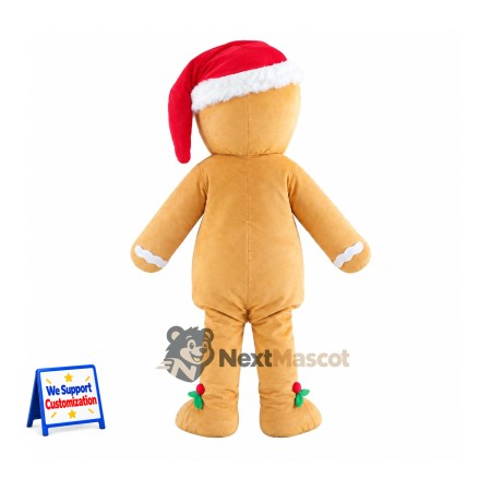 Gingerbread Man Mascot Costume - Santa Hat Gingerbread Man Mascot Costume - Santa Hat