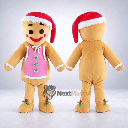 Gingerbread Man Mascot Costume - Santa Hat Gingerbread Man Mascot Costume - Santa Hat