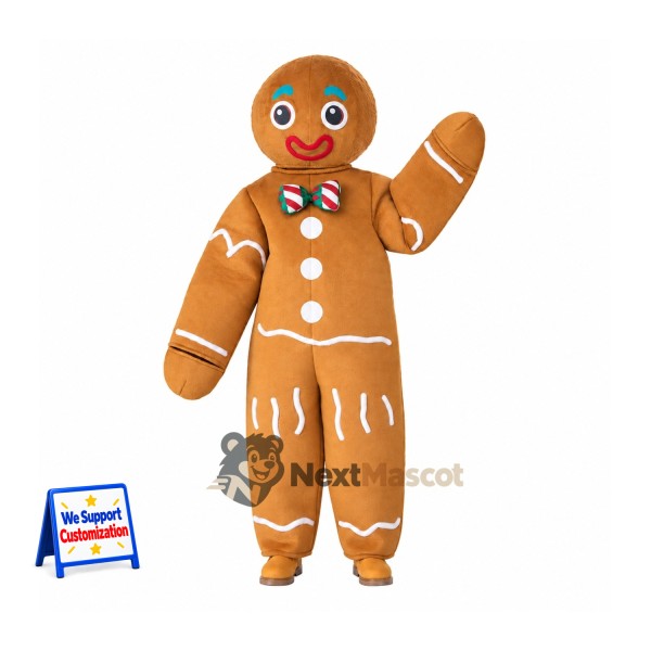 Gingerbread Man Mascot Costume - White Icing Bow Tie