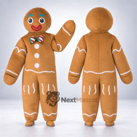 Gingerbread Man Mascot Costume - White Icing Bow Tie Gingerbread Man Mascot Costume - White Icing Bow Tie
