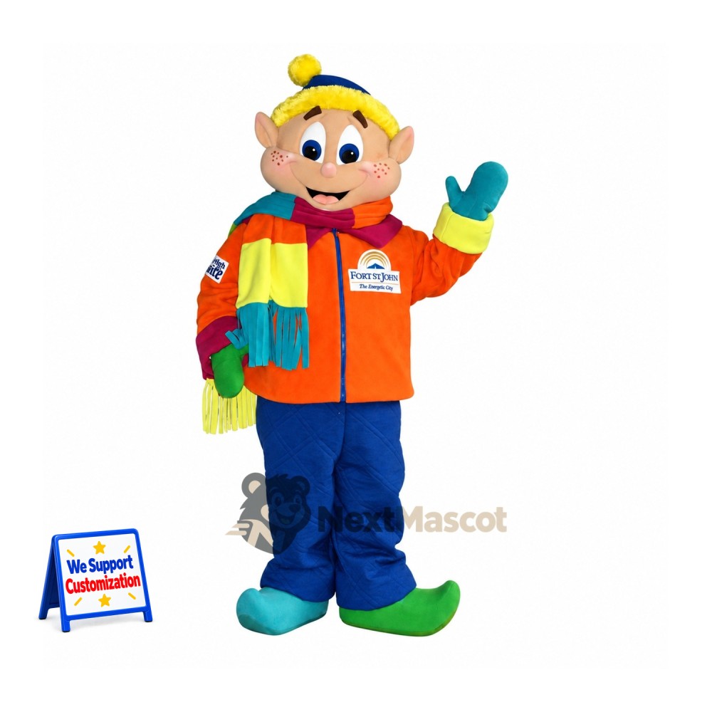 Christmas Elf Mascot Costume - Orange Jacket Christmas Elf Mascot Costume - Orange Jacket