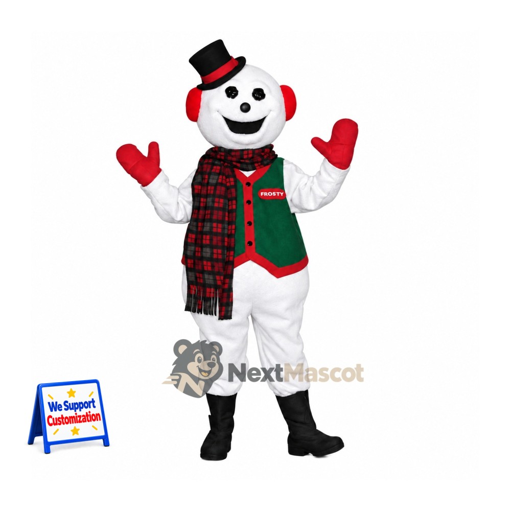Snowman Mascot Costume - Plaid Vest Snowman Mascot Costume - Plaid Vest