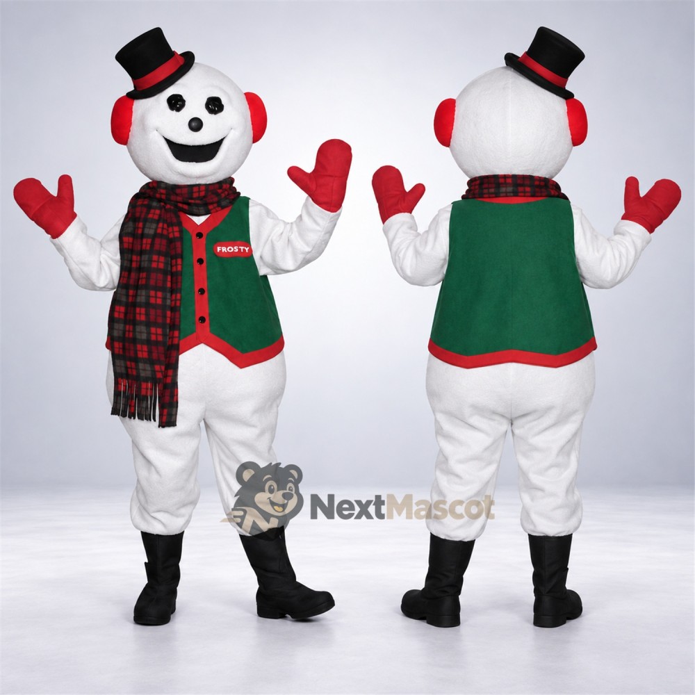 Snowman Mascot Costume - Plaid Vest Snowman Mascot Costume - Plaid Vest