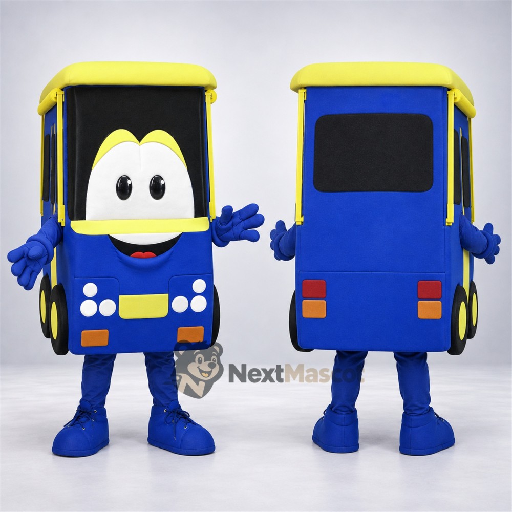 Bus Mascot Costume - Blue Bus Mascot Costume - Blue