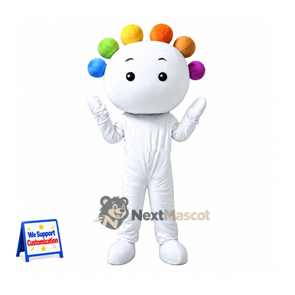 Head Character Mascot Costume - White, Rainbow Head Character Mascot Costume - White, Rainbow