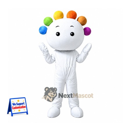 Head Character Mascot Costume - White, Rainbow Head Character Mascot Costume - White, Rainbow