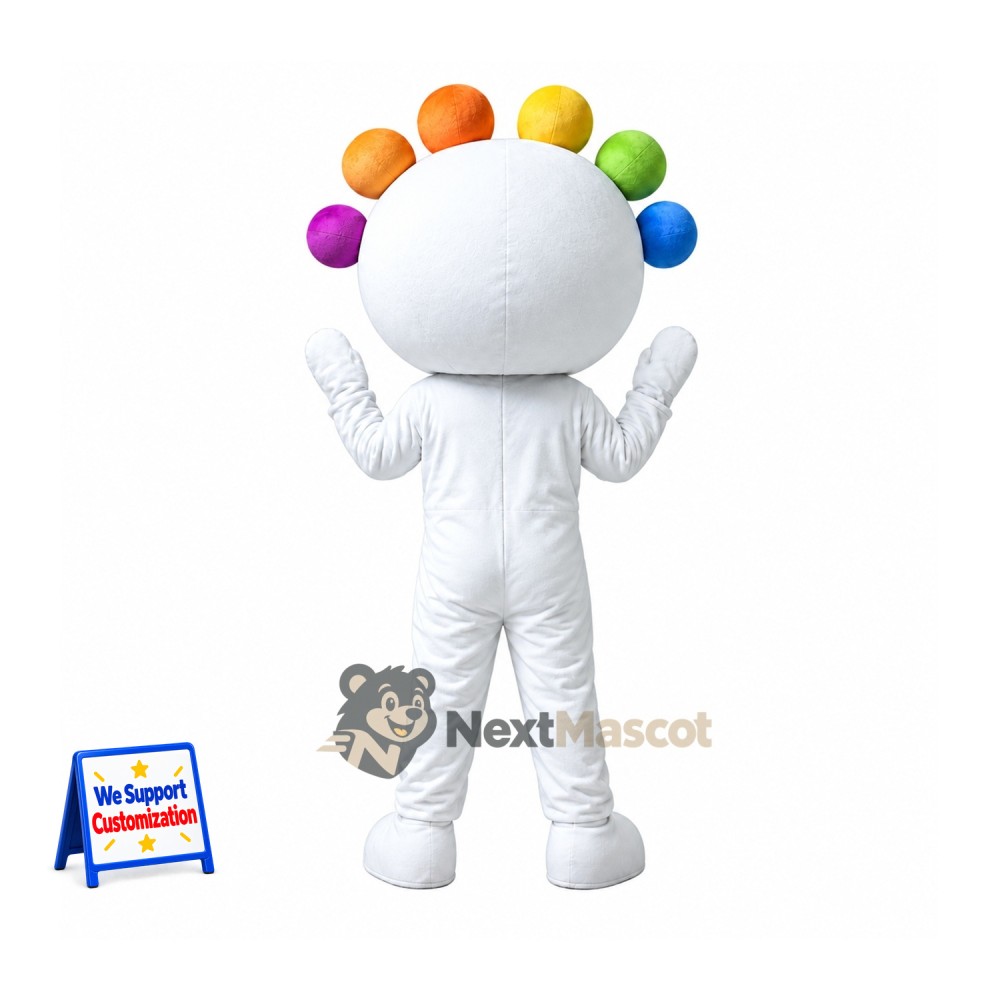 Head Character Mascot Costume - White, Rainbow Head Character Mascot Costume - White, Rainbow