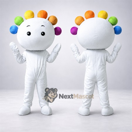 Head Character Mascot Costume - White, Rainbow Head Character Mascot Costume - White, Rainbow