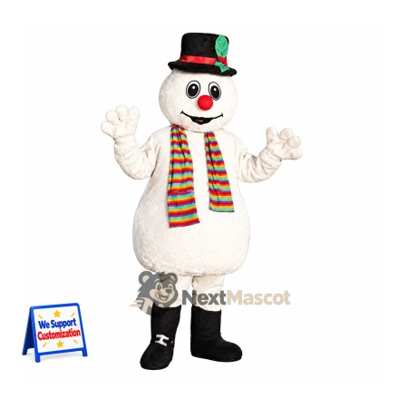 Snowman Mascot Costume - Striped Scarf Snowman Mascot Costume - Striped Scarf