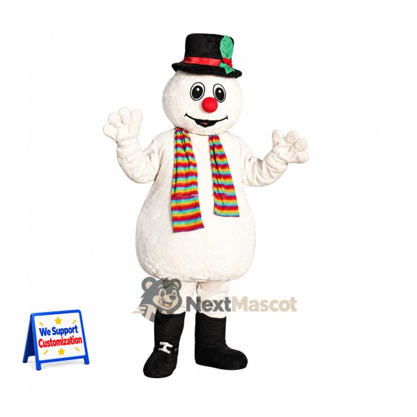 Snowman Mascot Costume - Striped Scarf