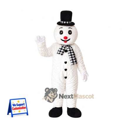 Snowman Mascot Costume - Checkered Scarf Snowman Mascot Costume - Checkered Scarf