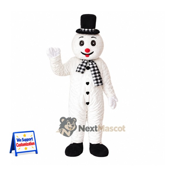 Snowman Mascot Costume - Checkered Scarf