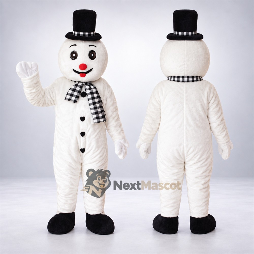 Snowman Mascot Costume - Checkered Scarf Snowman Mascot Costume - Checkered Scarf