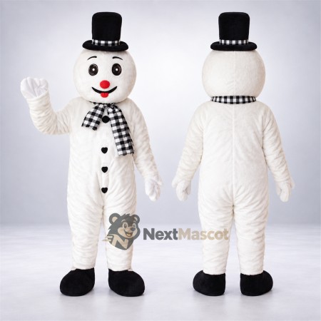 Snowman Mascot Costume - Checkered Scarf Snowman Mascot Costume - Checkered Scarf