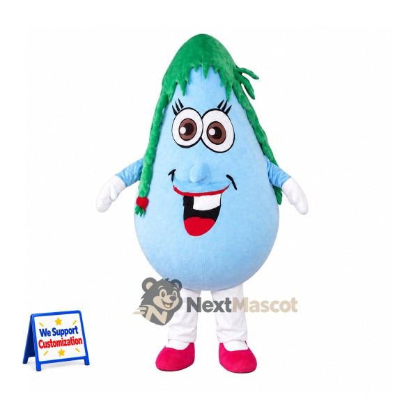 Water Drop Mascot Costume - Green Hair