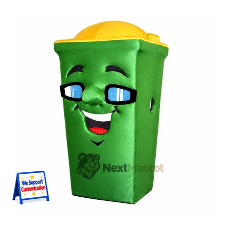Bin Mascot Costume - Green, Glasses Bin Mascot Costume - Green, Glasses