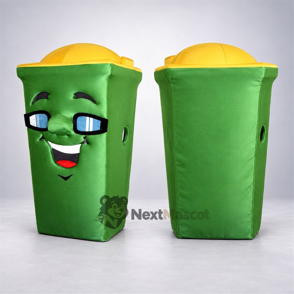 Bin Mascot Costume - Green, Glasses Bin Mascot Costume - Green, Glasses